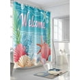 thumbnail image 3 of Fsddascl Blue Beige Coastal Beach Shower Curtain Set - Standard 72" x 72" Washable Bathtub Curtain with 12 Hooks, Summer Ocean Coral Wave Waterproof Fabric Stall Shower Curtains for Bathroom/Bathtub, 3 of 6