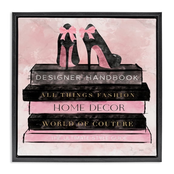 Stupell Industries Contemporary All Things Fashion Book Stack Black Floating Frame Canvas Art, 18 x 18, by Natalie Carpentieri