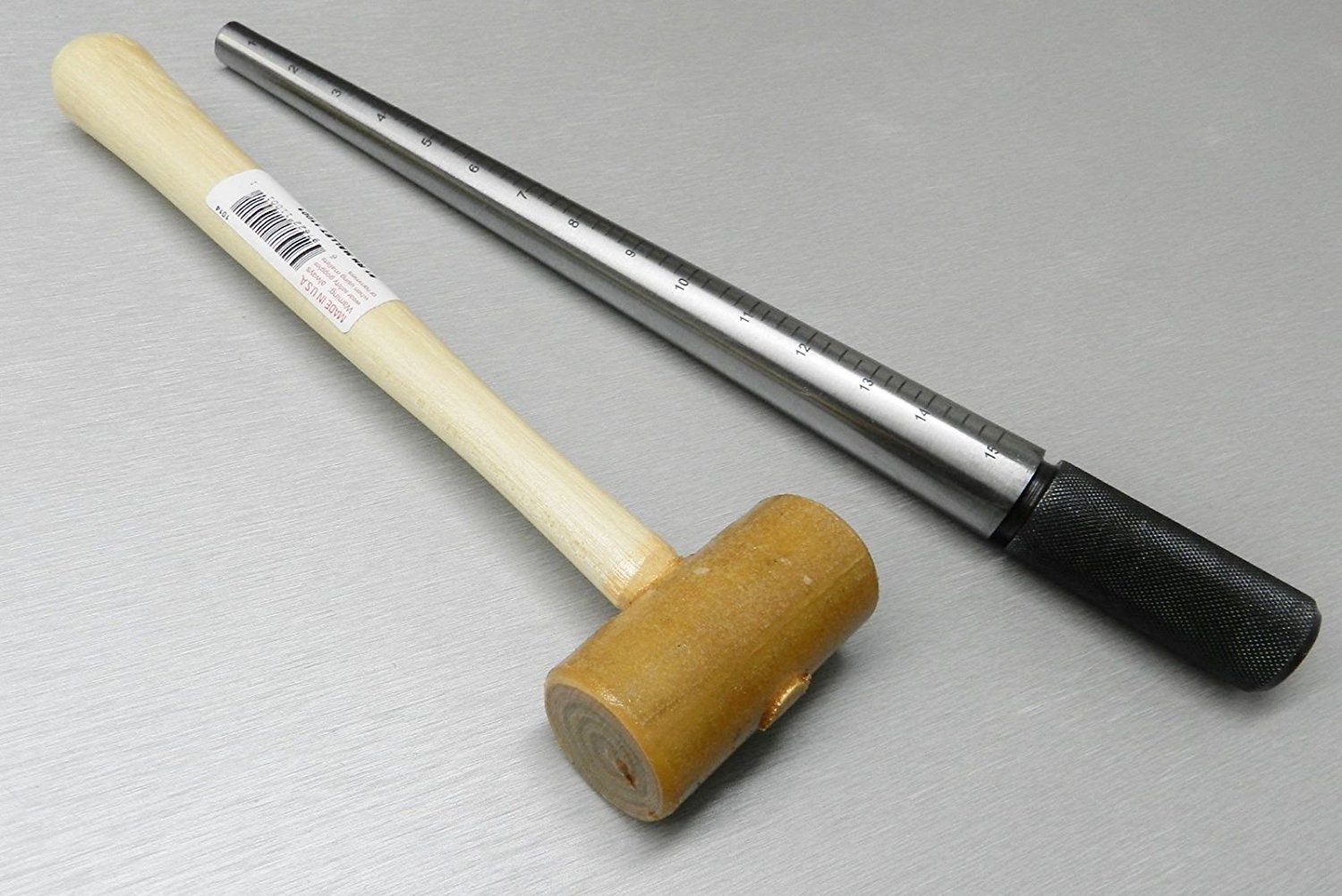 BooTool JEWELRY MAKING STEEL RING MANDREL & RAWHIDE MALLET SET FINGER