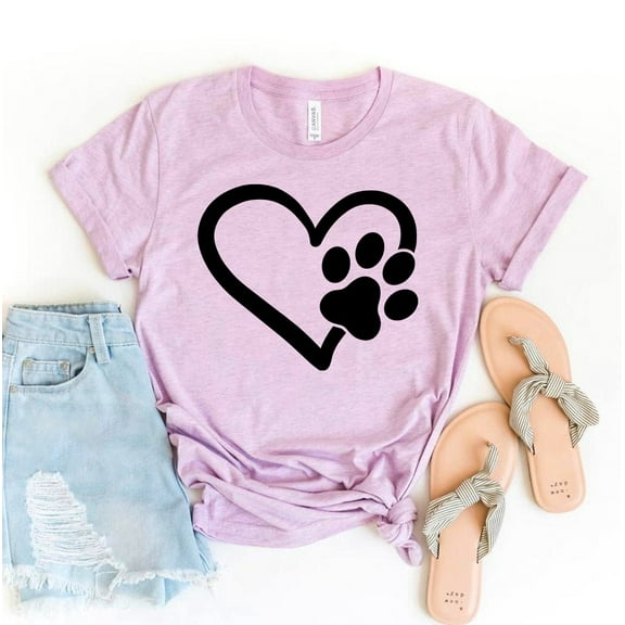 Pawprint Heart T-shirt Animal Lover Shirt Pet Owner Shirts Rescuer Gift Puppy Tshirt Fur Mama Tee Women's Cat Lady Top