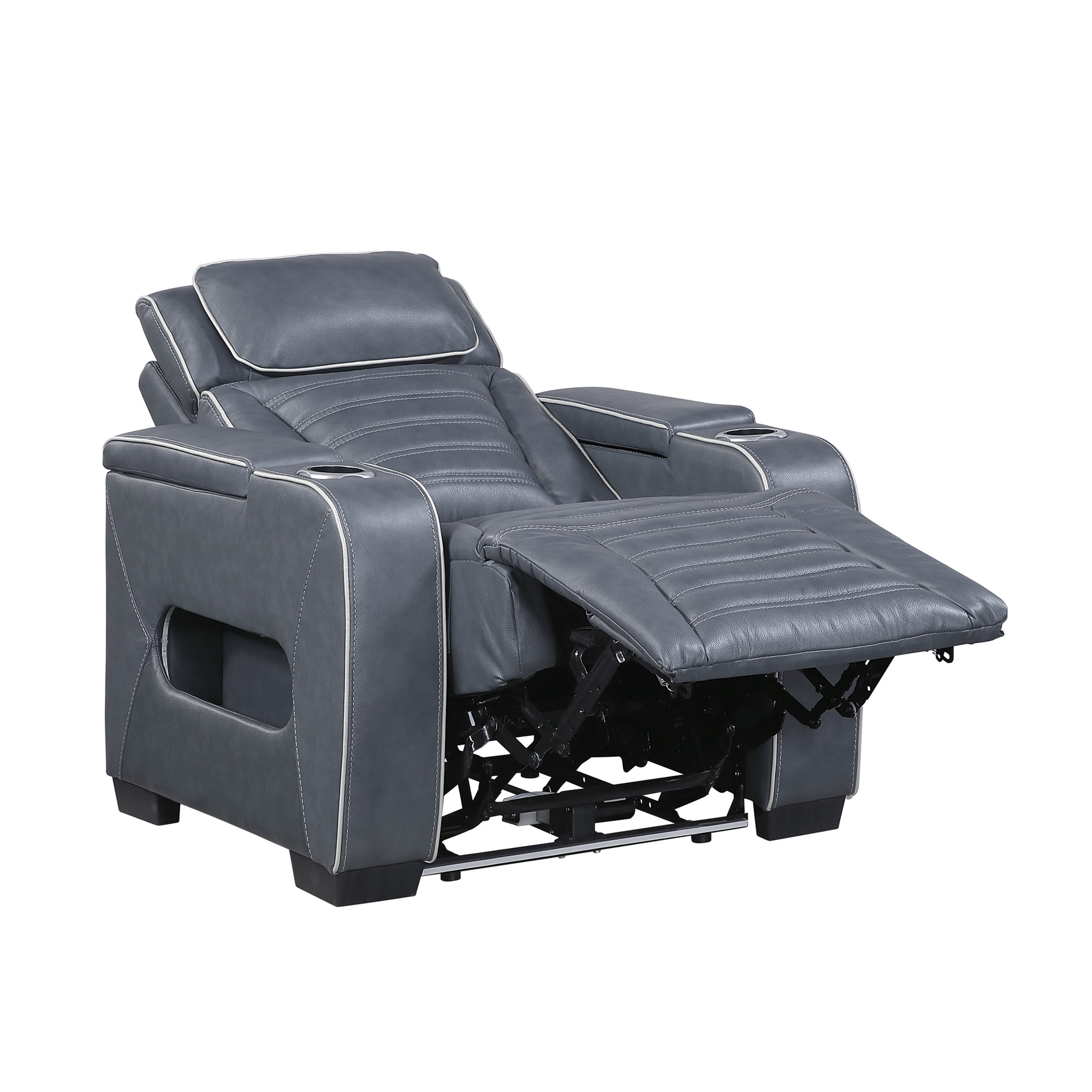 OakvillePark Elantra Leather Match Power Reclining Chair with Power Headrest/Cup holder/Storage Arms/Air Massage/Heat/LED Lighting and Charging Port, Blue