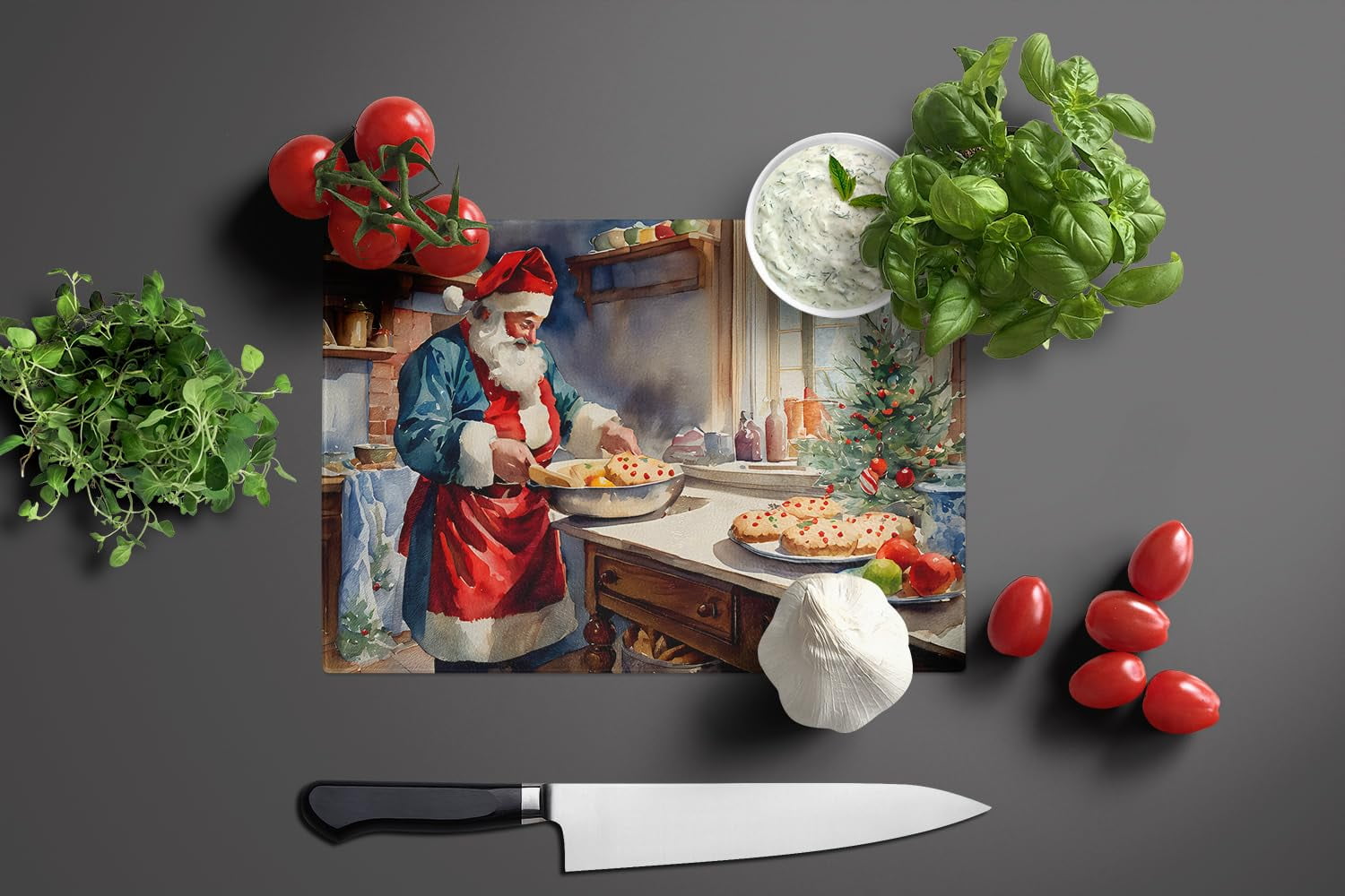 Cookies with Santa Claus Babbo Natale Glass Cutting Board Large 12 in x 15 in