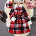 thumbnail image 2 of Wuxian Girls Christmas Plaid Long Dresses Plush Turndown Collar Long Sleeve Thick Thermal Dress With Belt Hat Casual Winter Warm Clothing For Teens Outfit Fall Dresses,Red,11-12 Years, 2 of 9