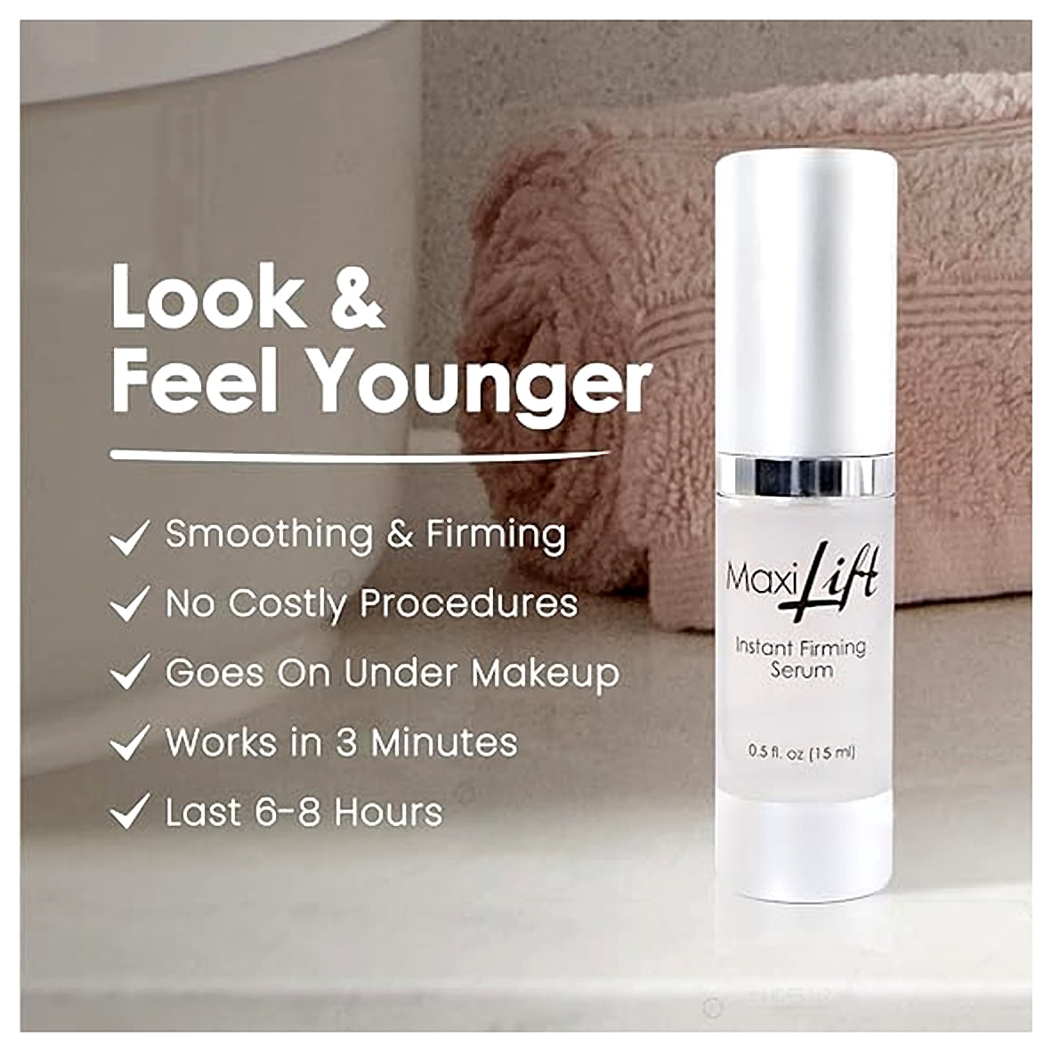 BioLogic Solutions MaxiLift Serum, Instant Face Lift Cream, Skin Tightening Serum for Face & Instant Eye Lift, Smooth & Firm Loose Sagging Skin, Fine Lines & Wrinkles Within 2 Minutes, 0.5 Fl Oz