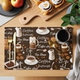 thumbnail image 2 of Coffee Placemats Set of 6, Brown Retro Coffee Theme Beans Latte Tea Cup Placemats for Dining Table, Place Mats for Kitchen Tabletop, Waterproof Wipeable Dining Table Mats Set, 2 of 9