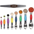 thumbnail image 1 of Juego de 9 cucharas medidoras, cucharilla apilable de acero inoxidable de doble cara con escala de colores y nivelador, se adapta a frascos de especias para medir ingredientes secos y líquidos., 1 of 5