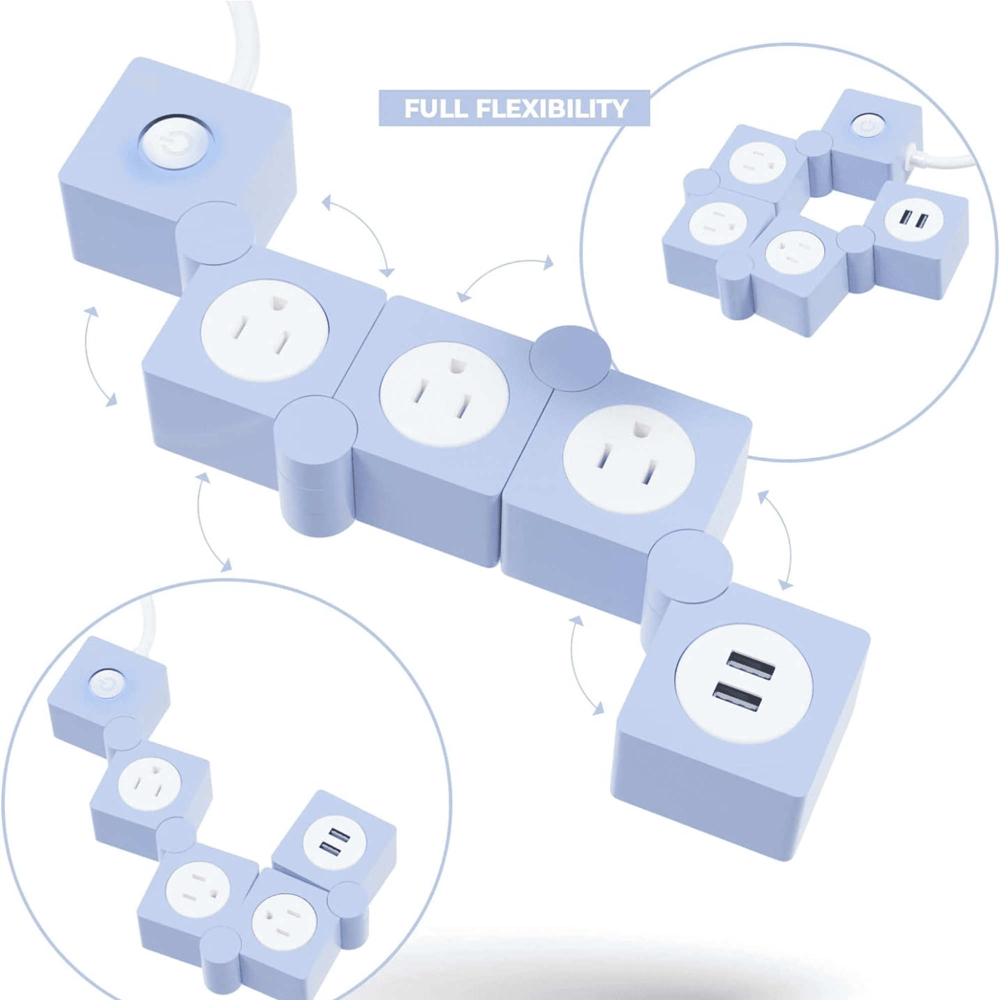 iJoy Power Strip  Surge Protector Outlet, Extension Cord, 3 Outlets, 2 USB Ports, 5Ft Cord (Blue)