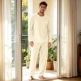 thumbnail image 6 of Mens Pajamas Set 2 Piece Solid Pjs Sets Crewneck Loungewear Sleepwear Summer Fall Homewear Long Sleeve Tops and Long Pants with Pocket Yellow M, 6 of 6