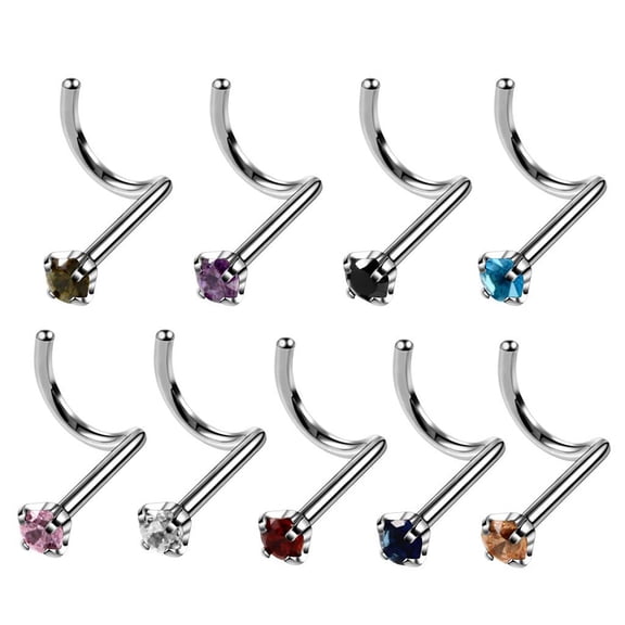 EHJRE 9pcs 20G Stainless Steel Twisted Nose s Studs Multicolor Crystal Curved Nose