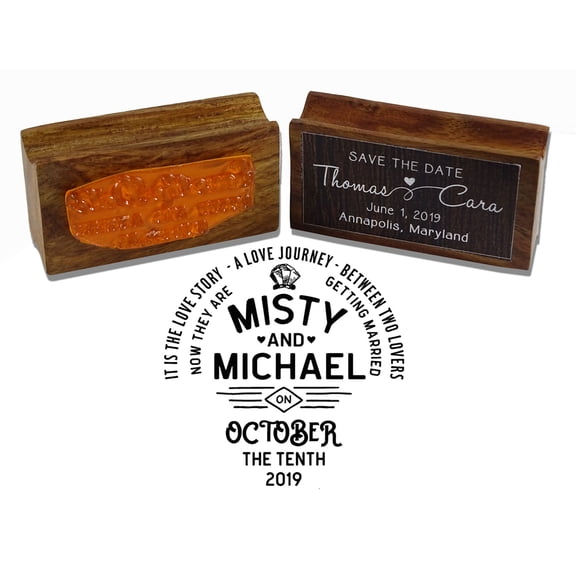 Printtoo Round Custom Save The Date Rubber Stamp Wood Mounted Personalized Wedding Announcement Stamper
