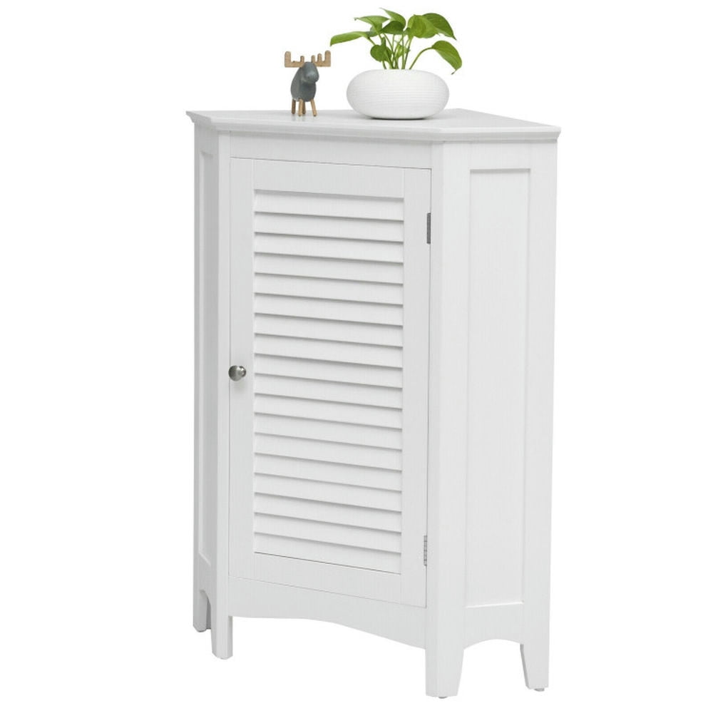 Finihen Storage Cabinet, Bathroom Floor Cabinet, Corner Storage Cabinet Free Standing Bathroom Cabinet with Shutter Door, for Bathroom, Living Room, Bedroom, Kitchen, White