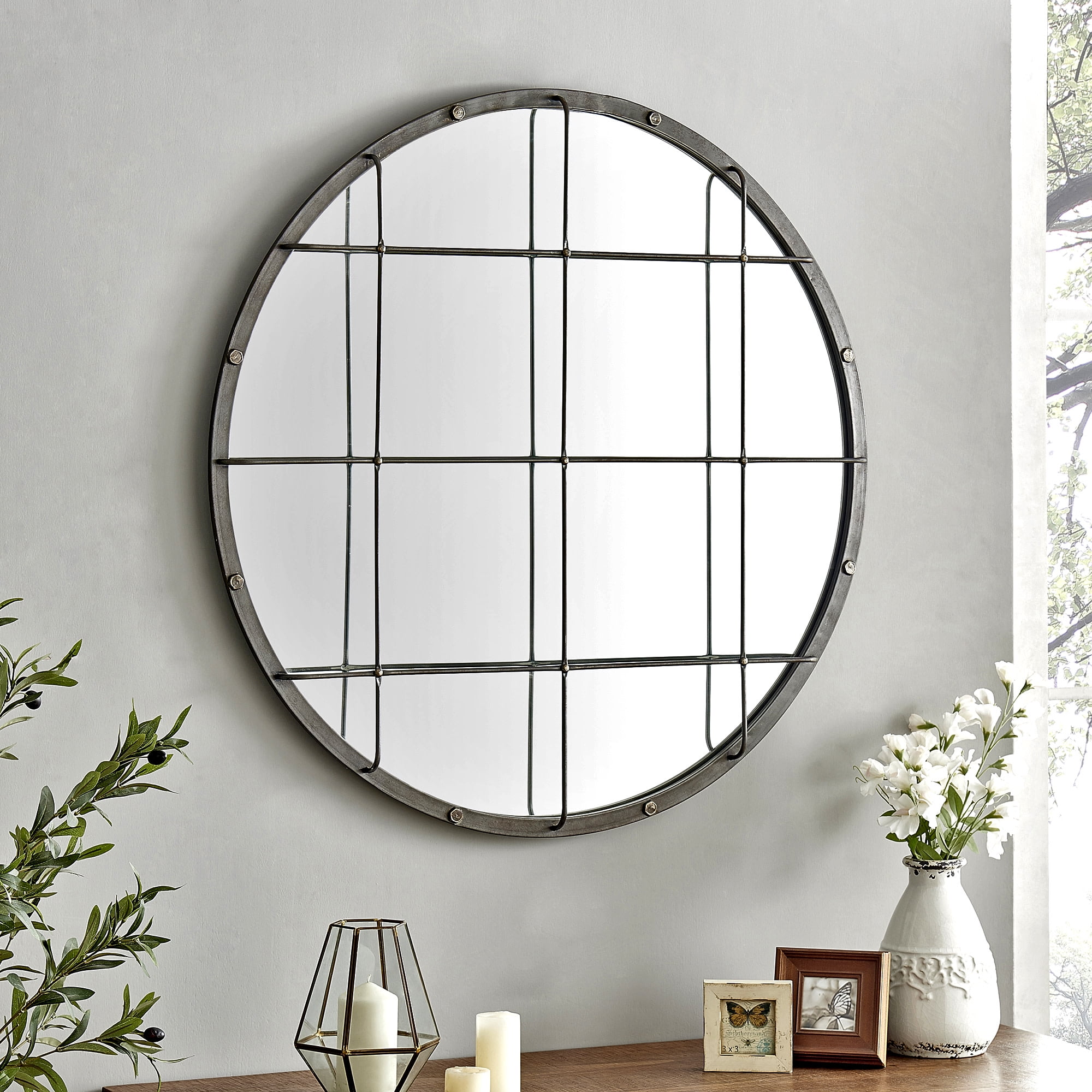 FirsTime & Co. Dark Silver Derby Windowpane Wall Mirror, Farmhouse