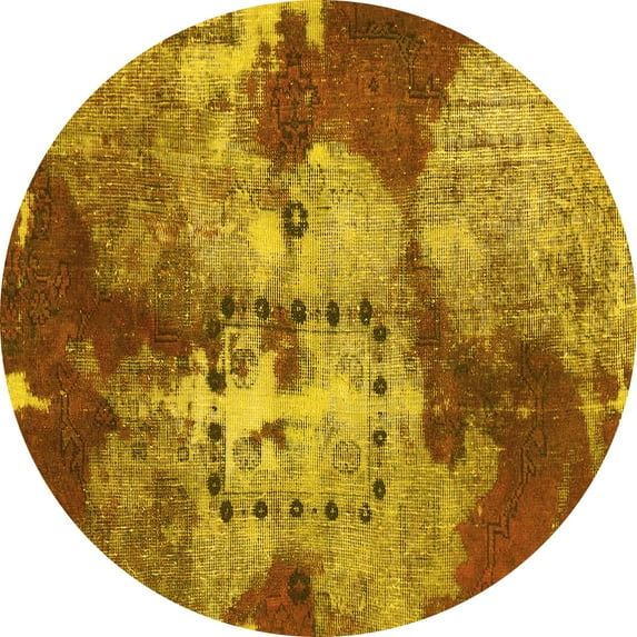 Ahgly Company Indoor Round Abstract Yellow Modern Area Rugs, 3' Round