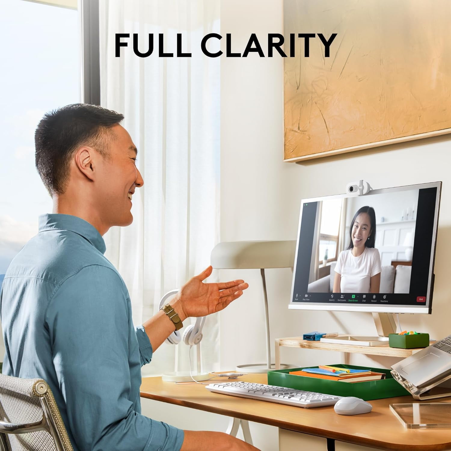 Logitech Brio 100 Webcam Full HD pour Réunions et Streaming, Blanc Cassé - Couleur - 2 MP - 1920 x 1080 - 720p, 1080p - audio - USB