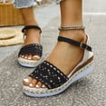 thumbnail image 3 of Rokment Women's Crochet Flower Platform Wedge Dress Sandals Beach Boho Fashion Casual Hollow out Espadrilles Chunky High Heel Summer Shoes Bride Wedding Black Size 8, 3 of 7