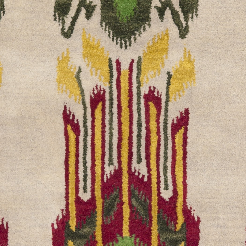 SAFAVIEH Ikat Crane Paisley Wool Area Rug, Beige/Yellow, 6' x 6' Round