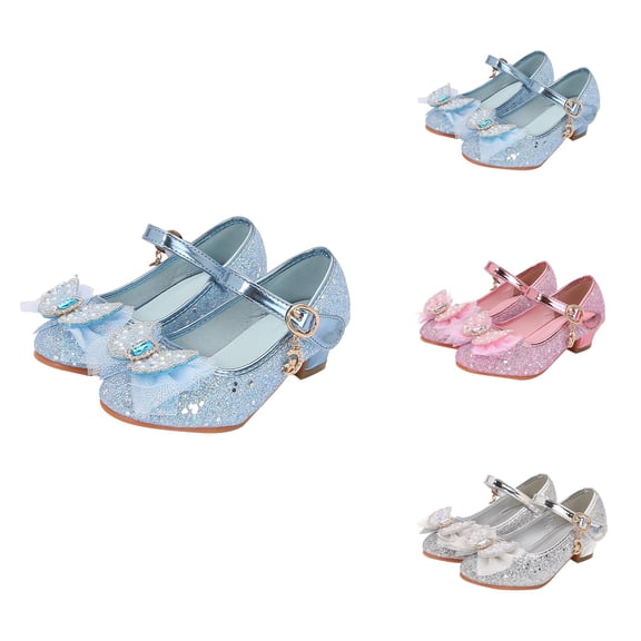 Closed Toe Heels Sandals for Toddler Girls, Wedding Party Dress Shoes with Sequins Bow, Flower Girl Low Heel Princess Dress Up Shoes