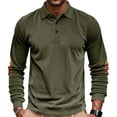 thumbnail image 2 of ZVAVZ Corduroy Polos Shirts for Men Textured Long Sleeve Golf Shirt Business Casual Work Collared Tops Army Green XL, 2 of 7