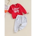 thumbnail image 3 of BemeyourBBs Toddler Baby Boy Valentines Day Outfits Letter Embroidery Long Sleeve Striped Sweatshirt and Joggers Pants Set Spring Clothes, 3 of 9