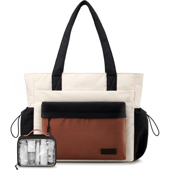 LOVEVOOK Tote Bag for Women, Puffer Work Tote with Zipper, Compartments, Travel Handbag for Nurse, Teacher, Daily Use, Gym