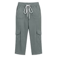 thumbnail image 4 of XAOFW Casual Elastic Waist Capri Pants For Women Solid Color Loose Fit Wide Leg Cargo Trousers Breathable Bottom XL, 4 of 4
