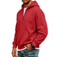 thumbnail image 2 of Hoodie Mens Quarter Zip Pullover Basic Sweatshirt Men Drawstring Hooded with Plain Elastic Hem 1/4 Zip Sweatshirt Red L, 2 of 9