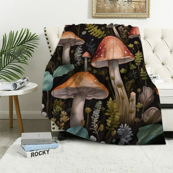 COMIO  Mushroom Blanket - Soft Mushroom Throw Blanket,Mushroom Gifts for Women,Teens,Baby,Cute Mushroom Bedding Stuff,Mushroom Home Decor, Mushroom Blanket Throw,Black