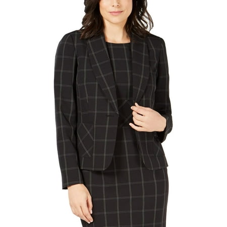 Kasper Womens Windowpane One Button Blazer Jacket, Black, Petite, 2P