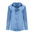 thumbnail image 5 of TKLPEHG Long Sleeve Tops for Women Lapel Button Satin Shirt Lightweight Loose Fall Tops Fashion Solid Color Casual Comfy Blouses Pullover (Blue,XL), 5 of 8