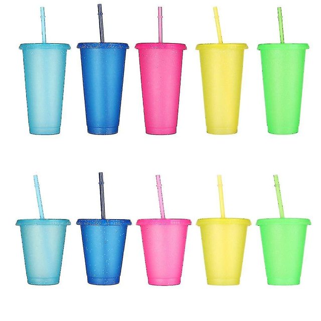 Lot de 5 Gobelets d'Eau Pailletés Réutilisables avec Couvercle à Paille 480/700 ml Gobelet d'Extérieur avec Paille Bouteilles d'Eau - Jxlgv
