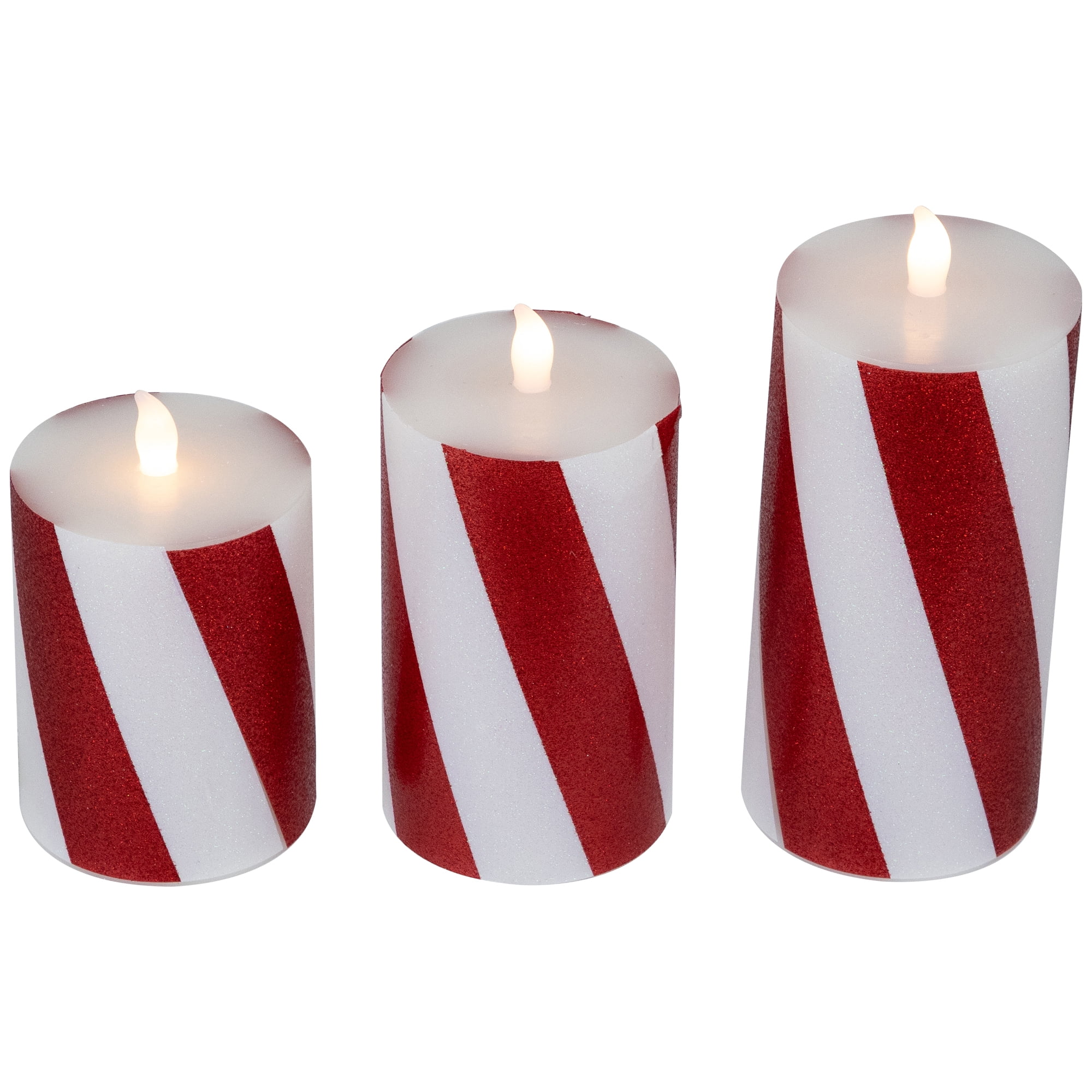 Northlight LED Flameless Flickering Candy Cane Wax Pillar Christmas Candles - 6" - Set of 3
