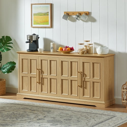 67" Large Sideboard Buffet Cabinet with Storage, Farmhouse Kitchen Buffet with Raised Panel Doors for Dining Room Living Room, Oak
