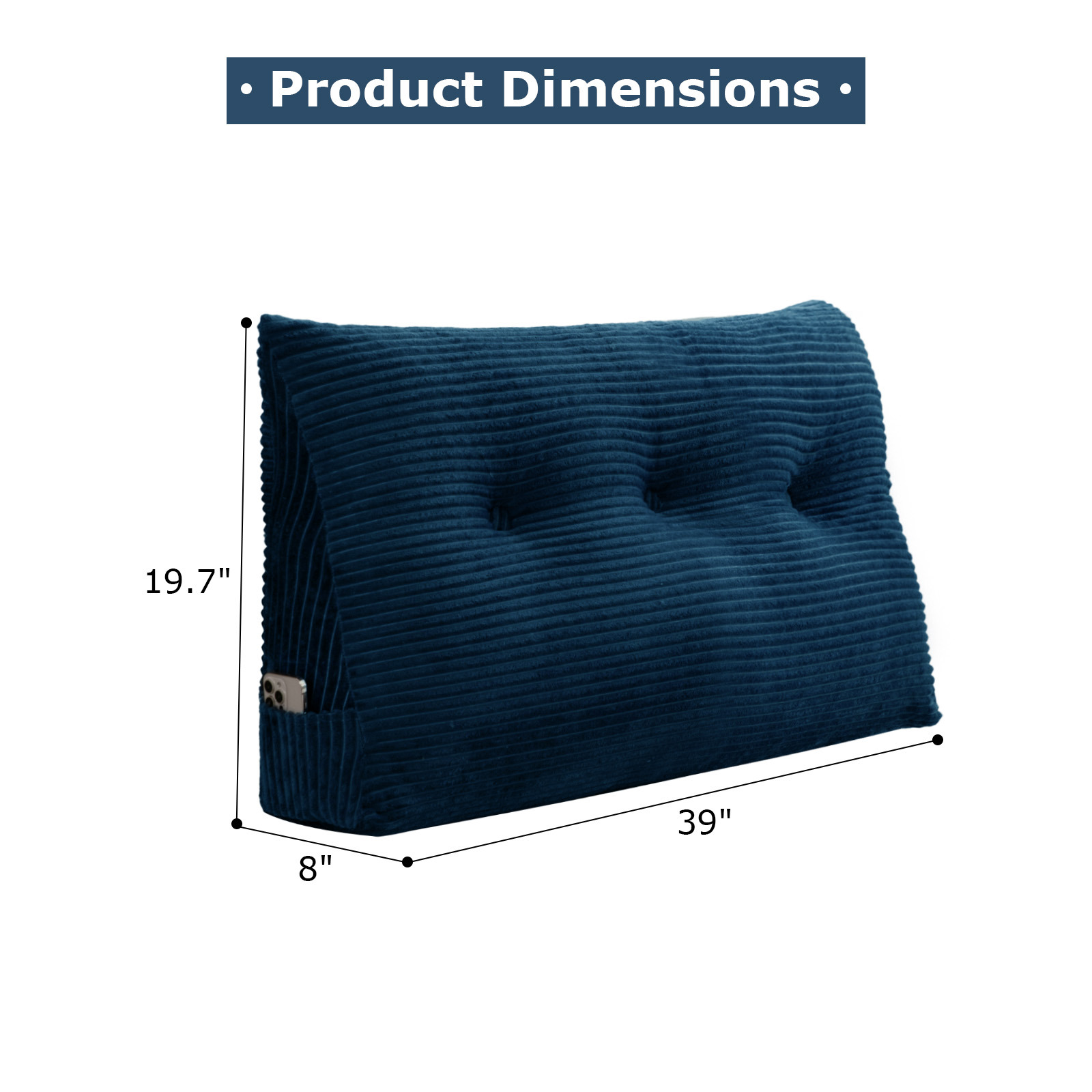 Lovote Triangular Headboard Pillow with Side Pockets, Velvet Fabric, Vertical Stripe Pattern Bed Rest Reading Pillow, Removable & Washable Cover, Daybed Wedge Pillow for Twin Beds