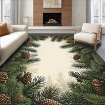 Flatwoven High Traffic Area Rug, Naturalistic Pine Tree Decorative Appeal, Non Slip, Stain Resistant, Washable Area Rugs for Living Room, Bedroom(Beige, 4X6)
