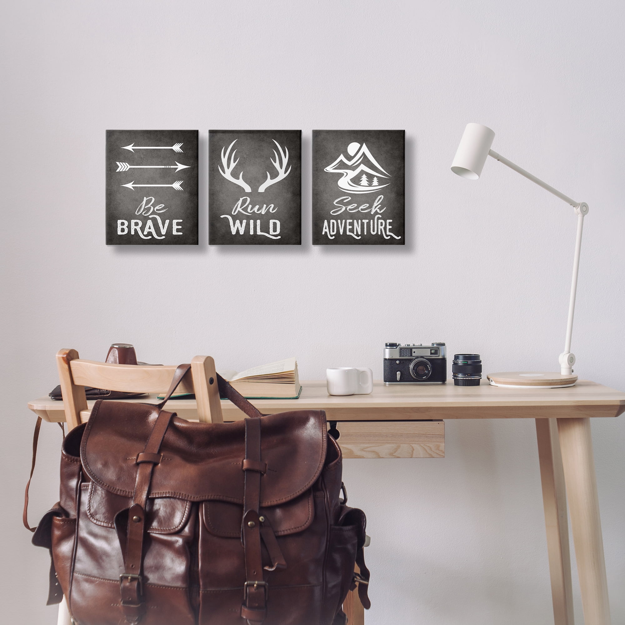 Stupell Industries Rustic Adventure Phrases Text & Numbers Painting Wrapped Canvas Art Print Wall Art, 11 x 14, Set of 3