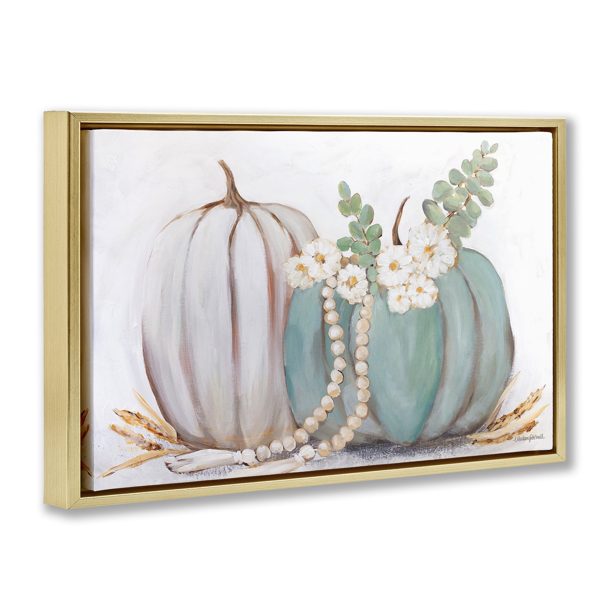 Stupell Industries Country Fall Pumpkins Botanical & Floral Painting Gold Floater Framed Canvas Art Print Wall Art, 31 x 21