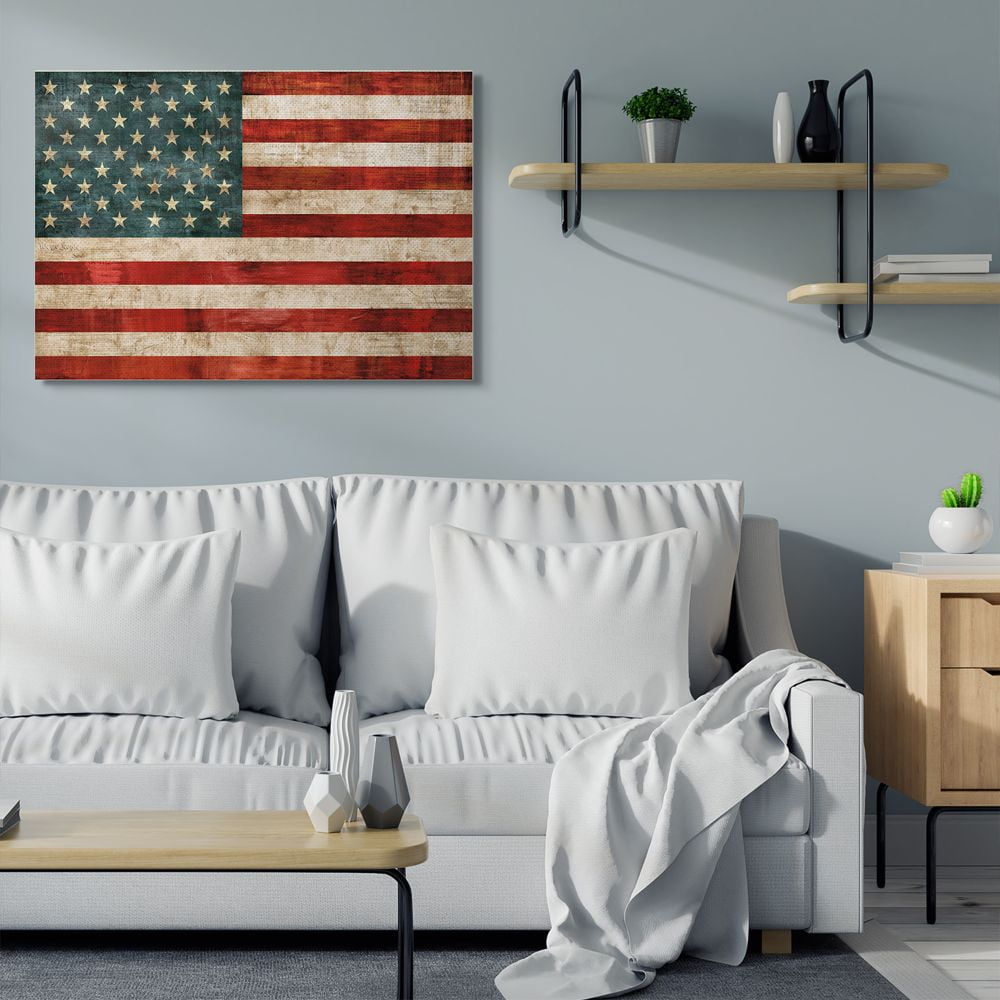 Stupell Industries US American Flag Wood Textured Design Canvas Wall Art by Luke Wilson