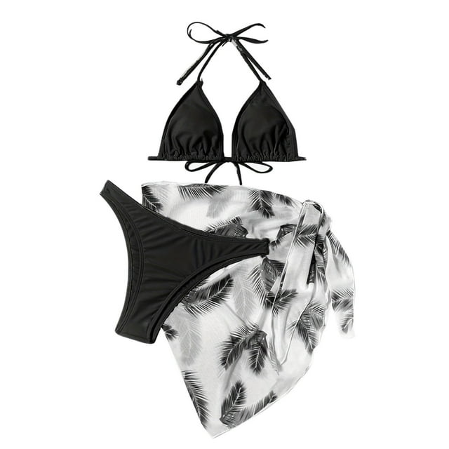 YDLCAFD Easter Women's 3 Piece Textured High Cut Triangle Bikini Swimsuit With Cover Up