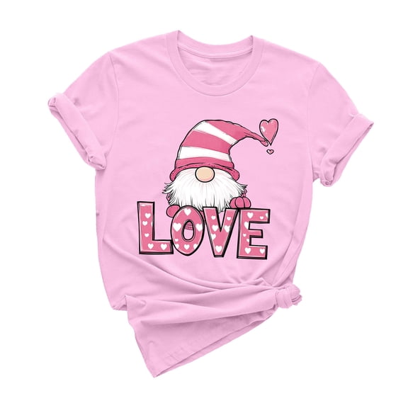 mihongmao Womens Plus Valentine Tops Women Casual Round Neck Short-sleeved Christmas Tree Printed T-shirt Pink M