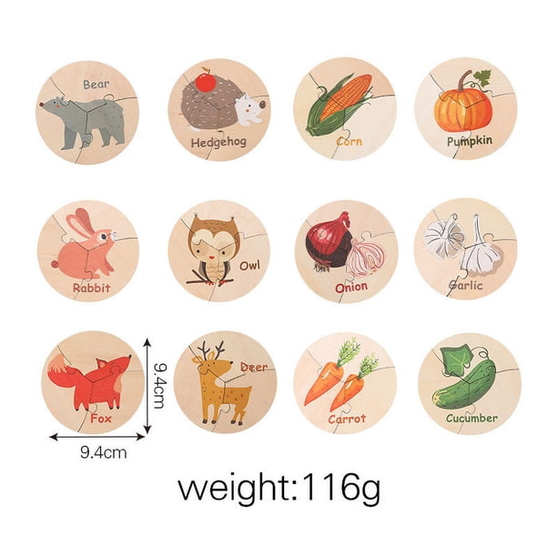 Xihbxyly Artículos 12X Rompecabezas En Madera Juguetes Sensoriales para Niños Pequeños Rompecabezas de Madera con Verduras Juguetes Rompecabezas para Niños Ejercicio de Manos de Bebé