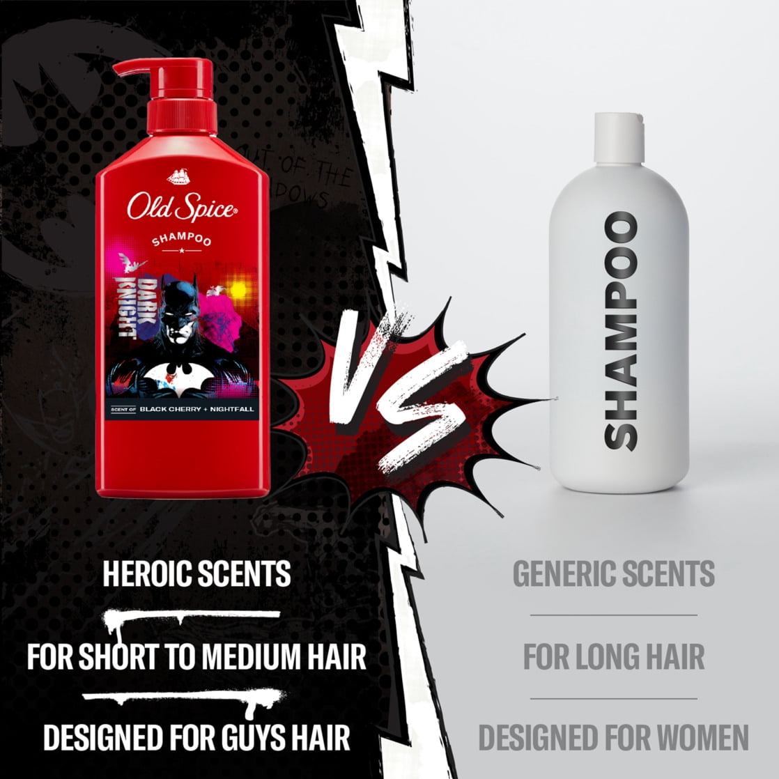Old Spice Men's Shampoo, Batman DC Comic Collaboration, Black Cherry & Nightfall, 21.9 oz