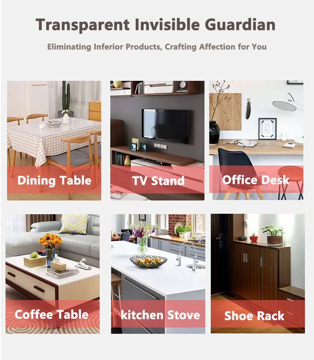 Petoto 79 x 40 inch PVC Clear Table Protector, 2mm Thick Transparent Tablecloth Waterproof Oil Proof Kitchen Dining Table Cloth