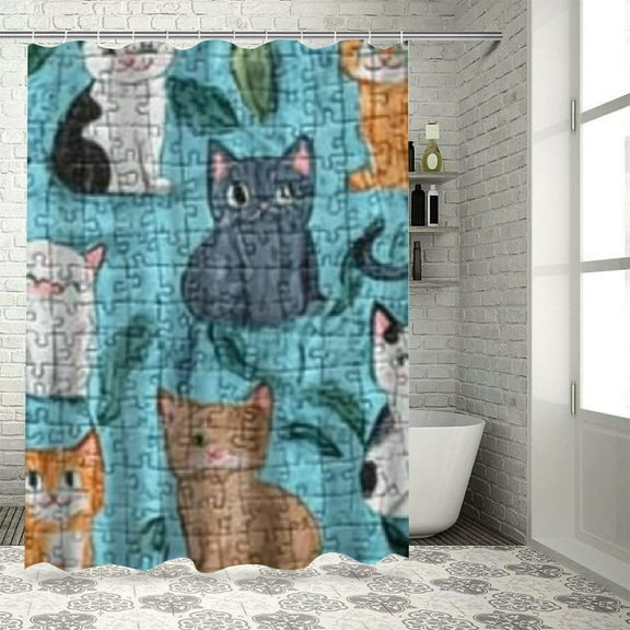 BCIIG Cute Cat Bathroom Decoration Set, Colorful Polyester Cloth Shower Curtain Set with Hooks, Luxury Graphic Printed Home Bathtubs Decor, Waterproof Bathroom Curtain 36"x72