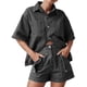 thumbnail image 1 of Conjuntos de 2 Piezas para Mujer: Camisa Vaquera Azul de Corta con Botones y Pantalones Cortos de Mezclilla de Cintura Alta. Gris M, 1 of 6
