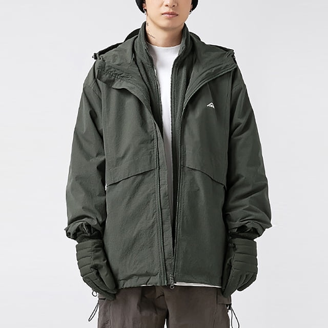LOVZFMLL Jackets for Men's Outdoor Solid Color Windproof Removable Inner Liner Pocket Zipper Jacket