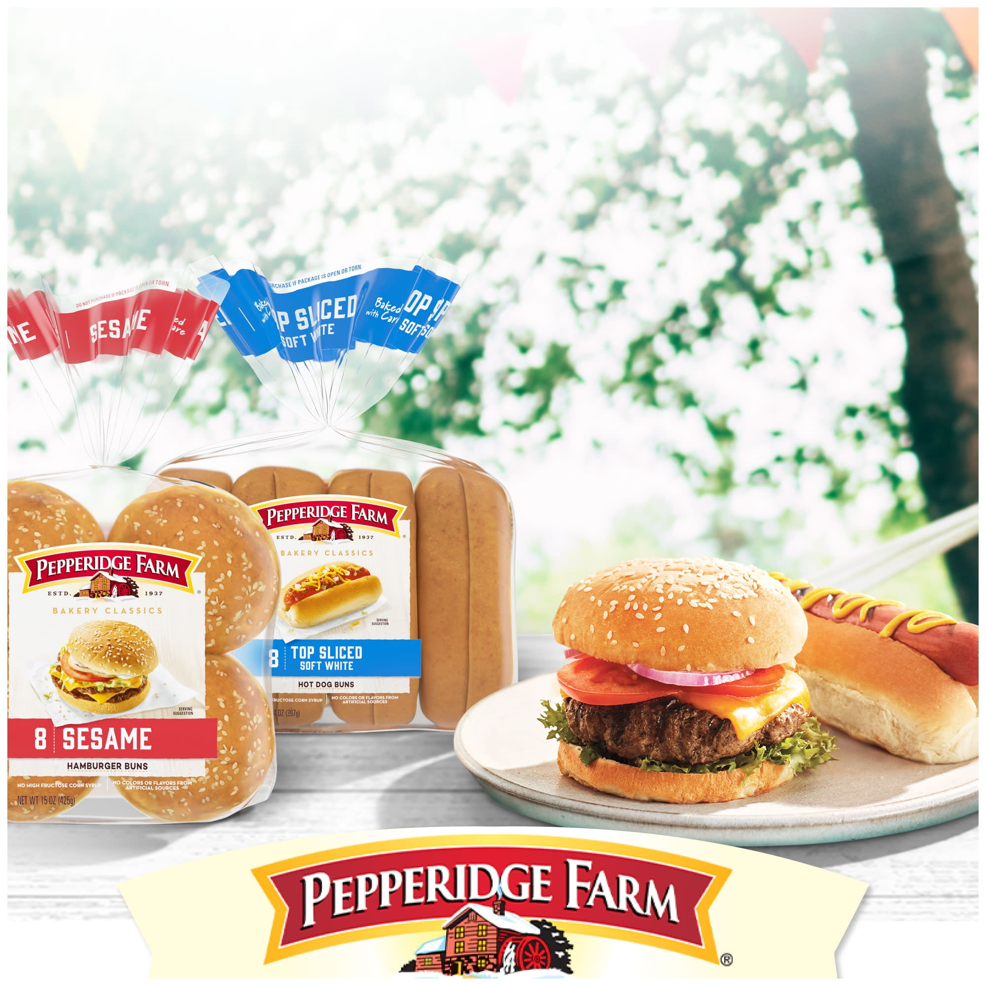 Pepperidge Farm Sesame Topped Hamburger Buns, 8-Pack Bag