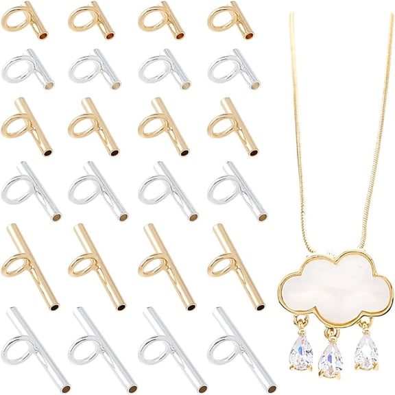 24Pcs 3Size Brass Pin to Pendant Converter Brooch Converters Brooches Pins to Pendant with Tube Bails (Golden & Silver) for Necklace Keychain Hair Accessory 8x8~20x6mm Hole: 4mm for diy