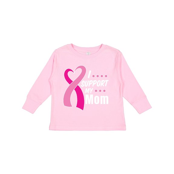 Inktastic Breast Cancer Awareness I Support My Mom with Pink Ribbon Boys or Girls Long Sleeve Toddler T-Shirt