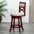 thumbnail image 2 of Cfowner 30" Bar Height X-Back Swivel Stool, Cherry Finish, Beige Fabric Seat, 2 of 5
