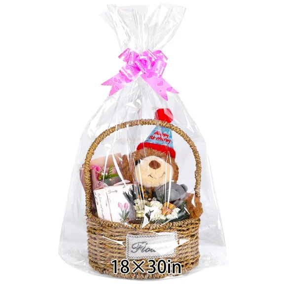 30 Pcs Clear Large Cellophane Bags 18x30 Inch Cellophane Wrap Gift Bags for Gift Baskets